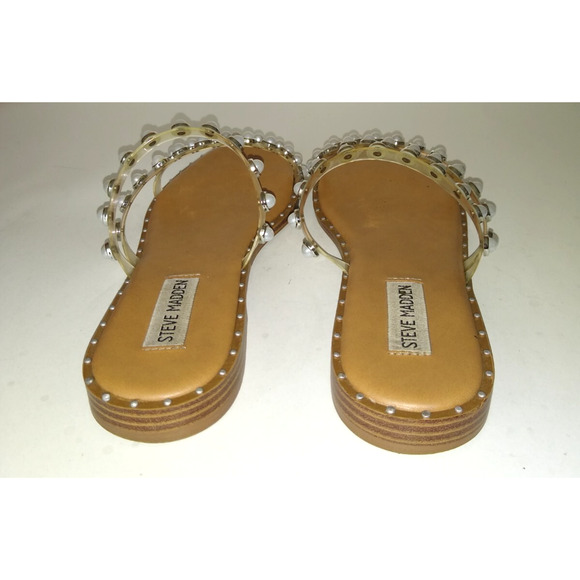 Steve Madden Women's Skyler Flat Sandal Clear Pearl 7.5 - Picture 4 of 8